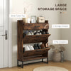 Slim Shoe Storage Cabinet, Shoes Cabinet Organizer with 2 Flip Drawers, Adjustable Shelves for 12 Pair, Rustic Brown