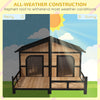 59"x64"x39" Large Wooden Dog House Raised Weatherproof Rustic Log Cabin Style Elevated Pet Shelter Porch Deck, Natural