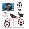 Kids Tricycle for Toddlers Age 2-5 with Adjustable Seat, Toddler Bike for Children with Basket, Bell, Handlebar Grips, Pink