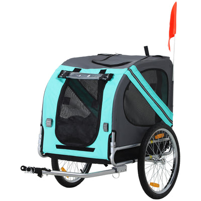 Bike Trailer Cargo Cart for Dogs and Pets with 3 Entrances Large Wheels for Off-Road & Mesh Screen, Blue/Grey