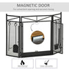 3-Panel Folding Fireplace Screen with Doors and Fire Place Tools Set, for Wood Burning, with Shovel, Firewood Tongs, Black