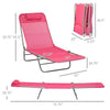 Folding Chaise Lounge Pool Chairs, Set of 2 Outdoor Sun Tanning Chairs with Pillow & 6-Position Reclining Back for Beach, Yard, Patio, Pink