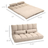 Convertible Floor Sofa Chair, Folding Couch Bed, Guest Chaise Lounge with 2 Pillows, Adjustable Backrest and Headrest, Beige