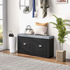 Modern Shoe Storage Bench, Entry Way Bench with Cushion, 2 Drawers, Storage Ottoman Bench, Holds 8 Pairs, Black