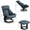 Swivel Recliner with Ottoman, Faux Leather Reclining Chair with Massage, Footstool Remote and Side Pocket, Blue