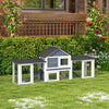 83" Outdoor Rabbit House, 2-Story Deluxe XL Wooden Rabbit Hutch, Big Bunny Cage w/ Ladder and Run, Gray