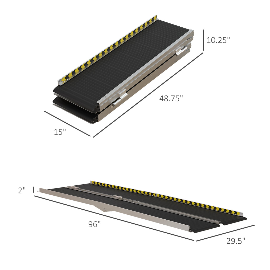 8FT Wheelchair Ramp, Non-Slip Folding Aluminum Threshold Ramp, 600lbs