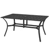 Rectangular Patio Table with Umbrella Hole, Steel Rectangle Outdoor Dining Table for 6 People for Garden, Black