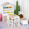 4-Piece Kids Table Set with 2 Wooden Chairs, 1 Storage Bench, and Interesting Modern Design, Natural/White