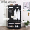Modern Hall Tree, Coat Rack with Shoe Storage Bench with 4 Double Hooks and 2 Shelves for Hallway, Living Room, Black
