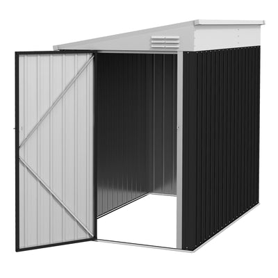 4' x 6' Lean to Garden Storage Shed, Outdoor Metal Tool House with Lockable Door Vents for Backyard Patio Lawn, Gray