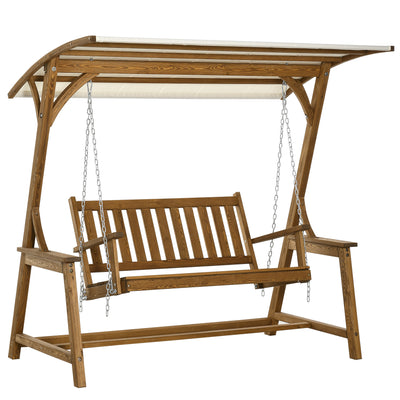 2 Seater Porch Swing with Stand and Canopy, Wooden Patio Furniture, Outdoor Swing Seat Loveseat