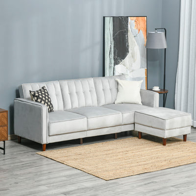 Upholstered Sofa bed Reversible Sectional Sofa Set Velvet-Touch Sleeper Futon with Footstool, Light Grey