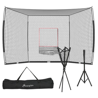 Baseball Net with Strike Zone, Tee, Caddy and Carry Bag for Pitching and Hitting, Portable Softball and Baseball Training Equipment