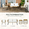 5 Piece PE Rattan Outdoor Furniture Set with Cushioned Chairs, Loveseat Sofa & Stackable Coffee Tables, Cream White