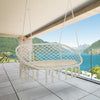 Hanging Hammock Chair Cotton Rope Porch Swing with Metal Frame and Cushion, Large Macrame Seat for Patio, Garden, Cream White