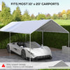 10 x 20ft Carport Roof, UV Resistant Canopy Replacement Cover with Ball Bungee Cords, White