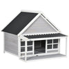 Wooden Dog House Outdoor with Porch, Cabin Style Raised Dog Shelter with PVC Roof, Front Door, Windows, for Large Medium Sized Dog