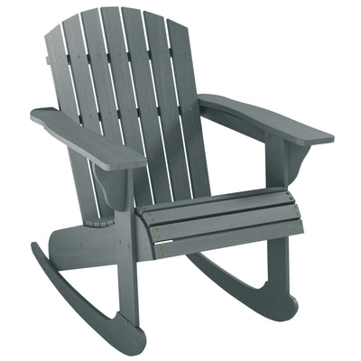 Wood Adirondack Outdoor Lounge Rocking Chair Fire Pit Seating with Slatted Wooden Design, Fanned Back, Gray
