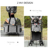 Luxury Folding Pet Stroller Dog/Cat Travel Carriage 2 In 1 Design Pet Carrier Bag + Stroller with Wheels and Adjustable Canopy - Grey