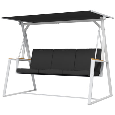 3-Person Patio Swing Chair, Outdoor Porch Swing with Adjustable Canopy & Removable Cushions for Garden, Backyard, Gray