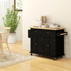 Kitchen Island on Wheels, Rolling Cart with Rubberwood Top, Spice Rack, Towel Rack and Drawers for Dining Room, Black