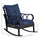 Outdoor Wicker Rocking Chair, Porch Rocker Chair with Padded Cushions and Armrest, Navy Blue