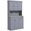71" Buffet with Hutch, Farmhouse Kitchen Pantry Storage Cabinet with Microwave Oven Countertop, Drawer, Adjustable Shelves and Cupboard, Gray