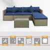 6 Pieces Outdoor PE Rattan Sofa Set, Sectional Conversation Wicker Patio Couch Furniture Set with Cushions and Coffee Table, Navy Blue