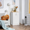 Kitchen Tilt Out Trash Cabinet, Trash Can Holder with Storage, Kitchen Wooden Recycling Cabinet with Drawer, White/Oak