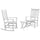 Wooden Rocking Chair Set w/ Foldable Side Table, Outdoor Rocker Chairs w/ Curved Armrests, Slatted Top Table, Supports Up to 352 lbs., White