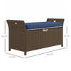 Outdoor Patio Wicker Storage Bench, 2-In-1 Rattan Patio Furniture, 27 Gal Storage Box w/ Cushion, Dark Blue