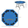 47" Folding Octagon Poker Table Blackjack Poker Game with Cup Holders, Blue