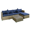 6 Pieces Outdoor PE Rattan Sofa Set, Sectional Conversation Wicker Patio Couch Furniture Set with Cushions and Coffee Table, Navy Blue