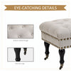 Mobile Upholstered Bench Rolling Button-Tufted Fabric Accent Ottoman with Nailhead Trim & Wheels, Beige