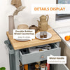 Kitchen Island on Wheels, Rolling Kitchen Cart with Rubberwood Top, Drawer, Wine Rack and Cabinet, Gray