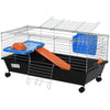 35"L Small Animal CageRolling Bunny Cage, Guinea Pig Cage with Food Dish, Water Bottle, Hay Feeder, Platform, Ramp, Black