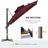 3x3m/10x10ft 360A° Rotating Cantilever Umbrella Double-top Parasol w/ 4 Adjustable Angle All-aluminum for Patio Garden Wine Red