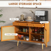 Kitchen Storage Cabinet, Garage Cabinets with 3 Rattan Doors and Adjustable Shelf, Boho Accent Cabinet for Living Room, Light Brown