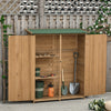 Outdoor Storage Cabinet Wooden Garden Shed Utility Tool Organizer with Waterproof Asphalt Rood, Lockable Doors & 3 Tier Shelves, Natural