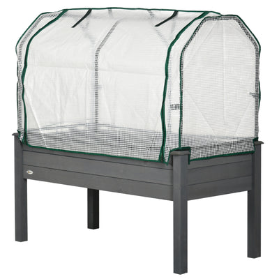 Raised Garden Bed with PE Greenhouse Cover Outdoor Planter Box for Herbs and Vegetables, 48 x 22 x 46 inch, Dark Gray