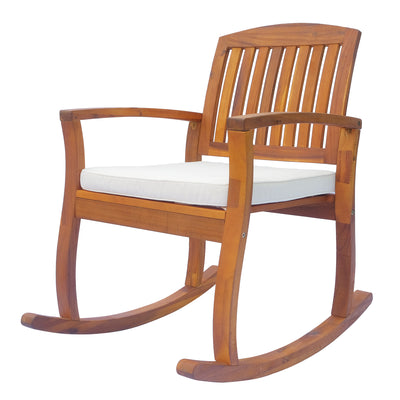 Outdoor Rocking Chair with Cushion, Acacia Wood Patio Rocker for Backyard, Patio, Home, Teak Tone