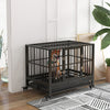 36" Heavy Duty Dog Cage Dog Crate, Metal Dog Cage Kennel with Lockable Wheels, Double Door and Removable Tray, Gray