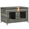 Rattan Cat Bed with Removable Divider, Double-Room Wicker Cat Bed for Indoor Cats, Pet Furniture for 2 Cats, Cushions, Outdoor Indoor Use, Gray
