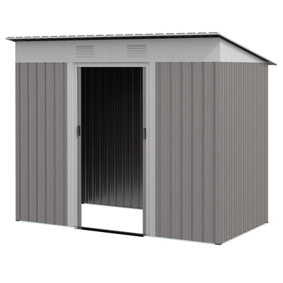 7' x 4' Metal Garden Shed, Backyard Tool Storage Shed with Dual Locking Doors, 2 Air Vents and Steel Frame, Light Gray