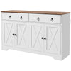 Sideboard Buffet with 2 Drawers, 4 Barn Doors and 2 Adjustable Shelves, Kitchen Buffet Cabinet for Living Room, White