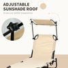 Folding Chaise Lounge Pool Chairs, Set of 2 Outdoor Sun Tanning Chairs with Sunshade Face Guard, Reclining Back for Beach, Yard, Patio, Tan
