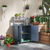 Outdoor Wooden Potting Bench with Storage Cabinet, Shelf, Galvanized Plated Tabletop for Backyard, Balcony, Gray