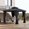 10' x 12' Hardtop Gazebo Permanent Pavilion w/ Double Roof Aluminum Frame Sidewalls for Patio Garden Deck, Dark Gray