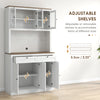 71" Kitchen Pantry Cabinet with Microwave Stand, 2 Drawers, 4 Cabinets, Adjustable Shelves and Glass Doors, White